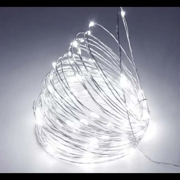 Гірлянда Роса Нитка 100 LED на батарейках 10 м Білий - фото 4