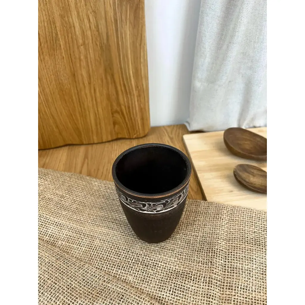 Склянка 0.4 літра керамічна (глиняна) різьблена Ангоб - фото 3