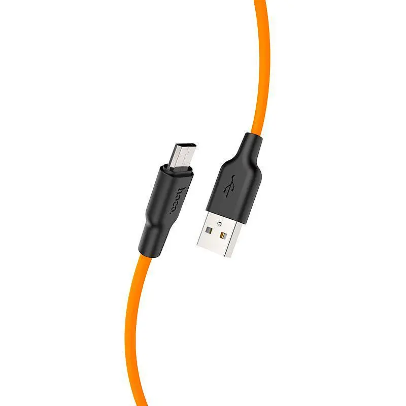 USB Cable Hoco X21 Silicone MicroUSB Black/Orange 1m - фото 3