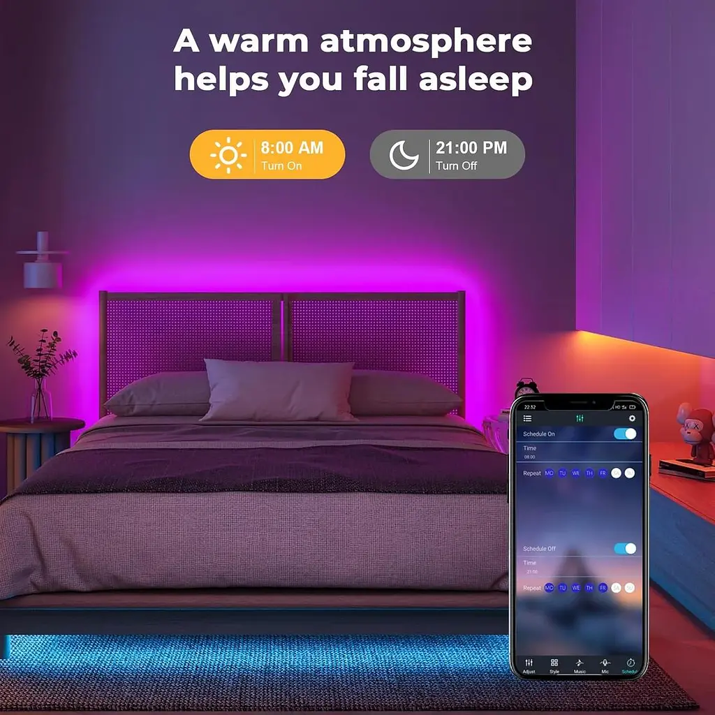 LUXONIC 16.4FT 5M Неонова світлодіодна стрічка, RGB світлодіодна стрічка, Bluetooth Гнучкий силіконовий неон з APP/пилемним - фото 2