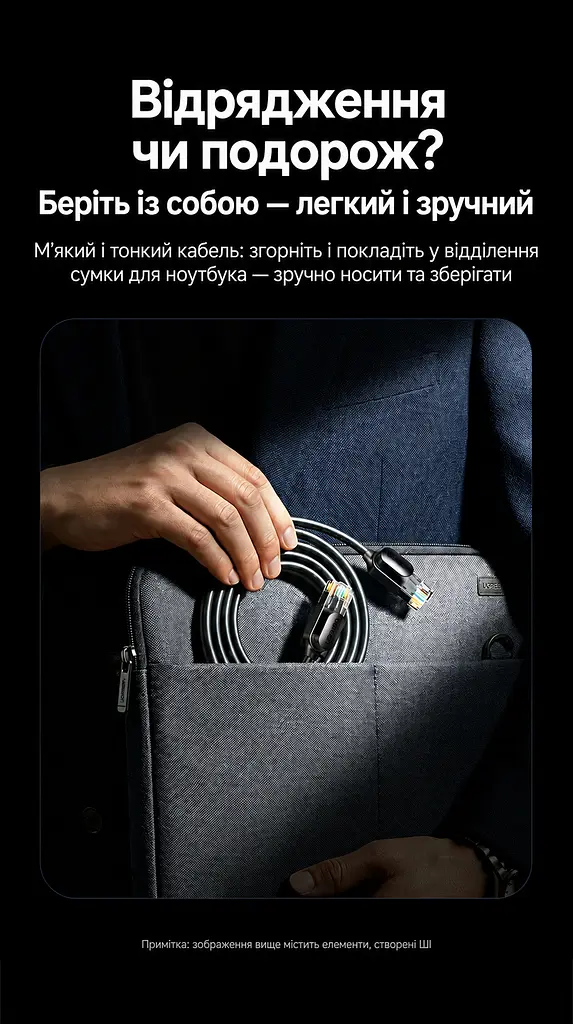 Мережевий кабель UGREEN NW122 1,5 м патч-корд Ethernet RJ45 штекер на RJ45 штекер Cat 6A до 10 Гбіт/с неекранований U/UTP діаметр кабелю 2,8 мм жили з чистої міді 500 МГц чорний (70333) - фото 11