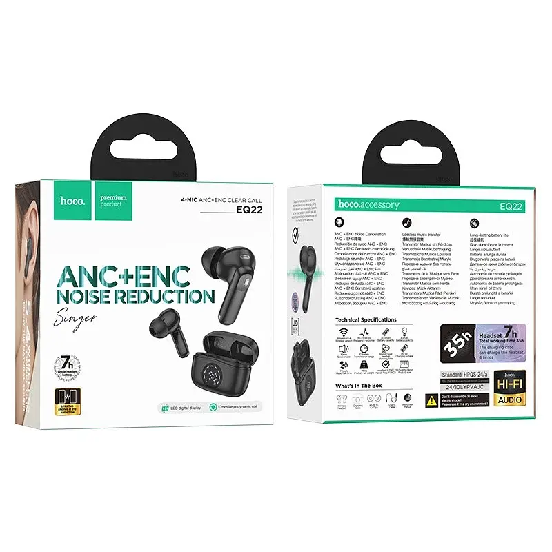 Беспроводные наушники Hoco EQ22 Singer true wireless ANC+ENC noise reduction BT headset, BT5.4, 40mAh, 400mAh, 6-7h, black - фото 3