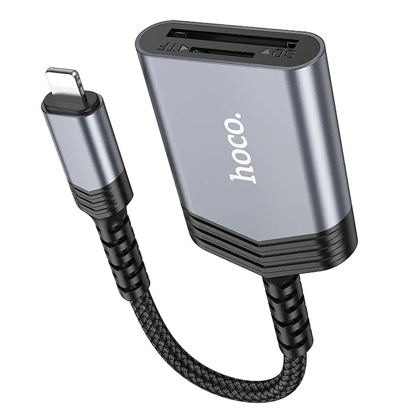 Картридер Hoco UA25 2in1 Lightning Metal gray - фото 4