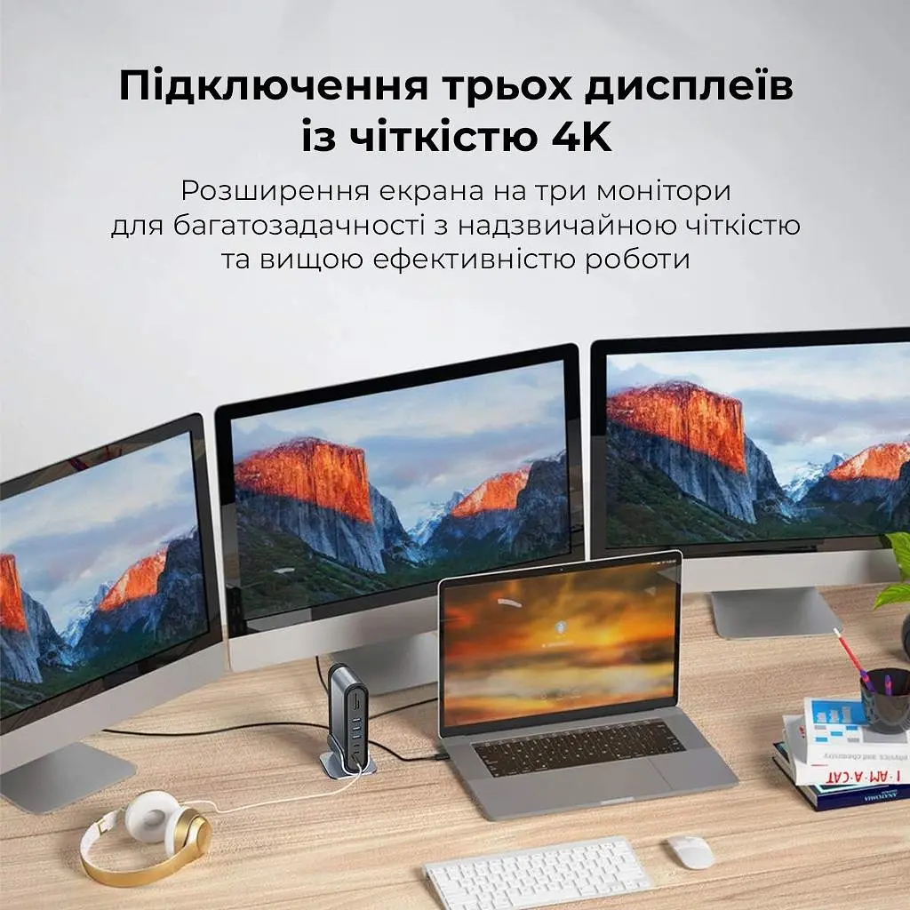USB-Хаб Baseus UnionJoy 17-Port Triple-Display Docking Station Space Grey (B00532304811-00) - фото 10