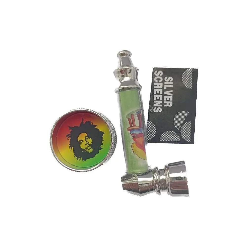 Трубка курительная + гриндер для измельчения табака HL-YD-305 Bob Marley Silver Green (10917) - фото 4