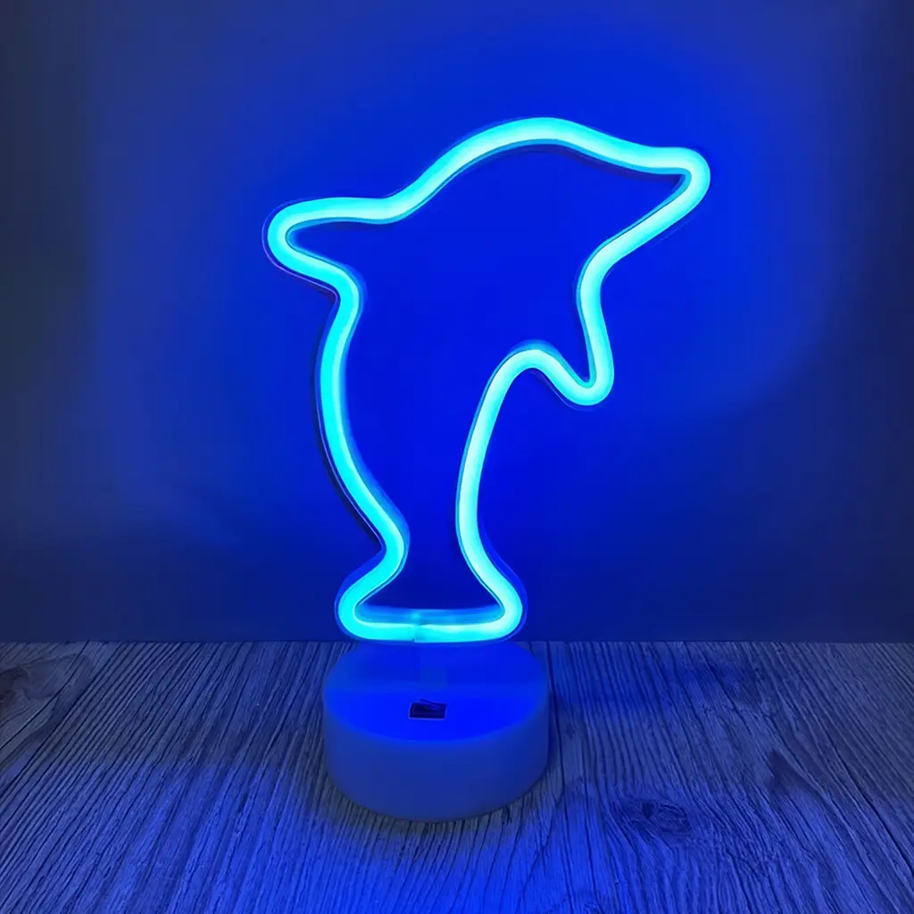 Неоновий нічник Дельфін, світильник, USB, живлення через PowerBank та батарейки, синій (WLS-QX-NH2402B)