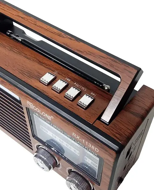 Радіоприймач Golon RX-1138D Bluetooth портативне радіо робота від мережі акумулятора батарейок AM/FM/SW USB/TF/SD 18650 Коричневий - фото 5