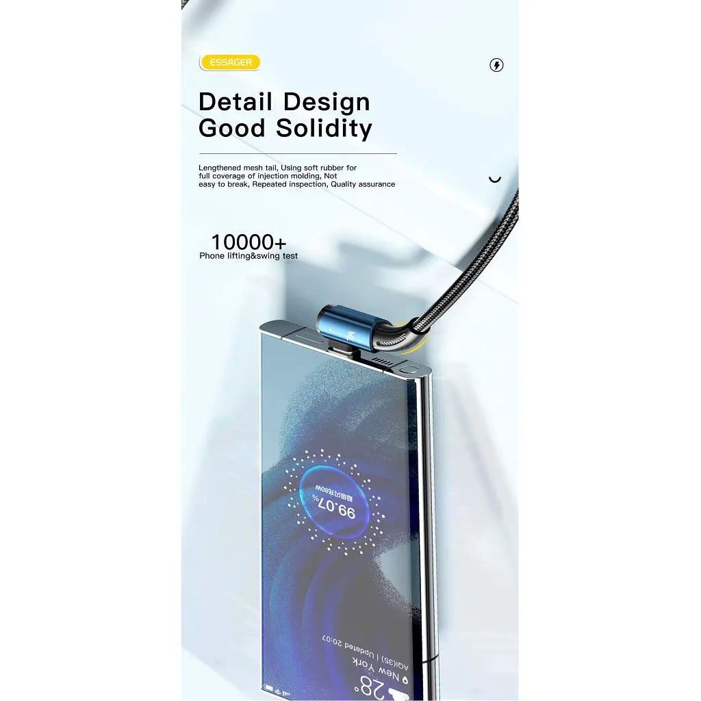 Дата кабель USB 2.0 AM to USB-C 1.0m 100W 90° corner black Essager (EXCWT7A-CG01-P) - фото 7