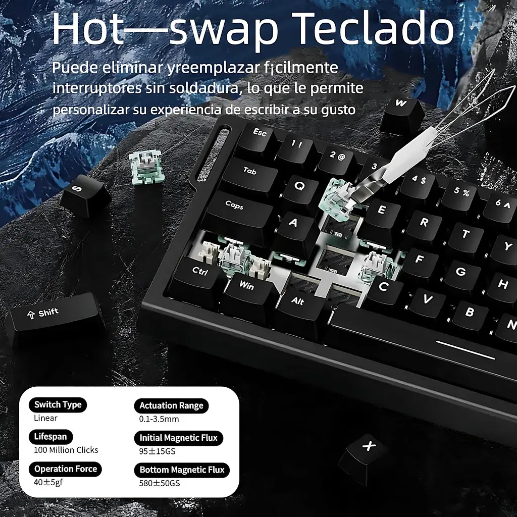 Ігрова дротова магнітна клавіатура FreeWolf F68 / Magnetic Switch / RGB / Wired / Black - фото 5