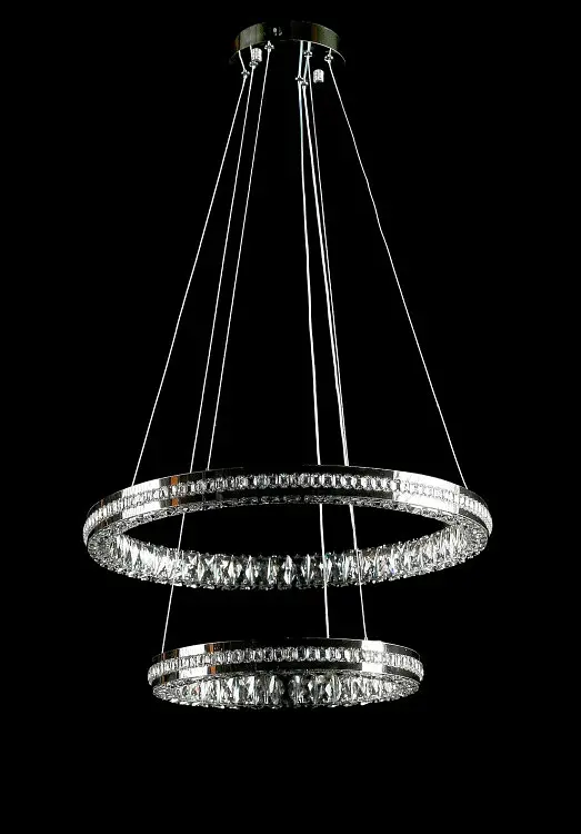 Підвісна двоярусна хромована LED-люстра Splendid Ray L50503J/600+400/2 LED з кришталевими кільцями 60 та 40 см - фото 2