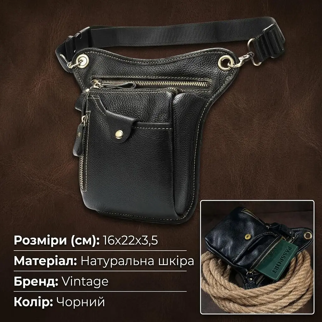 Сумка на пояс 14659 Vintage чорна - фото 4