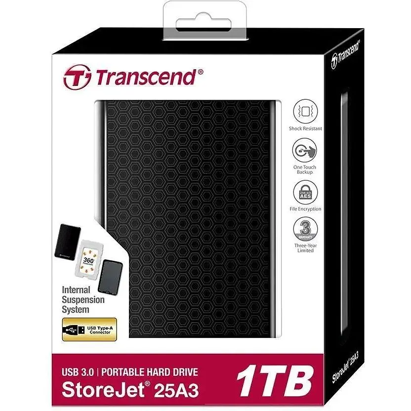 Жесткий диск внешний Transcend USB 3.0 1 TB серы 25A3 TS1TSJ25A3K - фото 3
