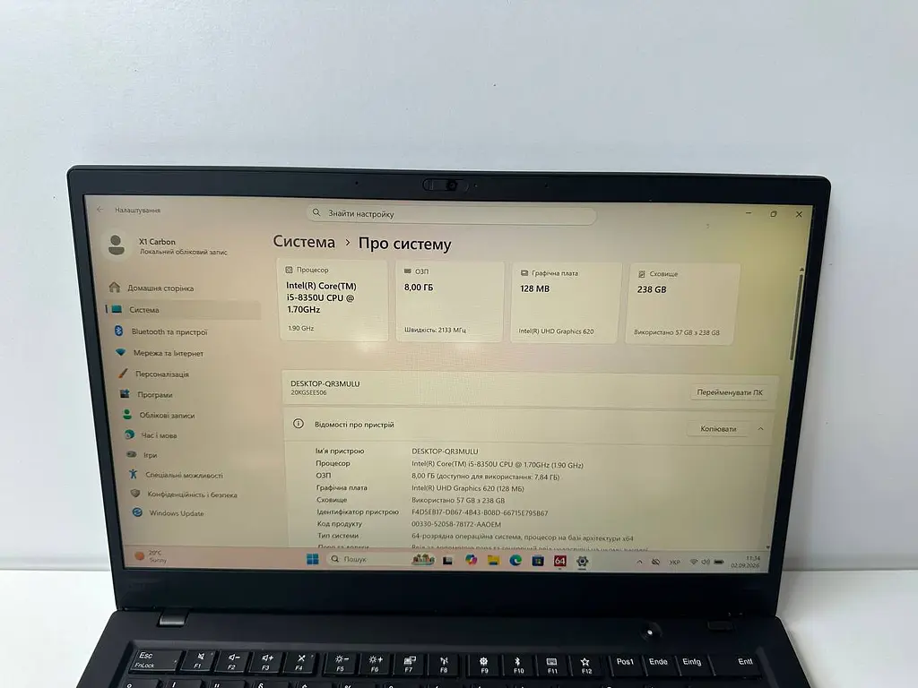 Ноутбук Lenovo Thinkpad X1 Carbon 6th Gen 14" (i5-8350U / 8GB / SSD 256GB / 1920x1080 IPS / LTE) б/в - фото 4