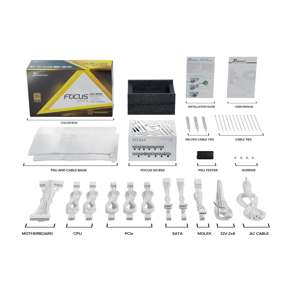 Блок живлення Seasonic 850W FOCUS-GX-850-ATX31-WH (FOCUS-GX-850-ATX31-WHITE) - фото 2
