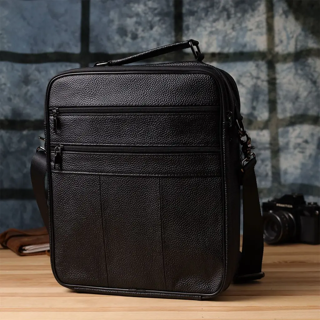 Сумка чоловіча з ручкою для перенесення в руці з натуральної шкіри Vintage 23029 чорний - фото 10