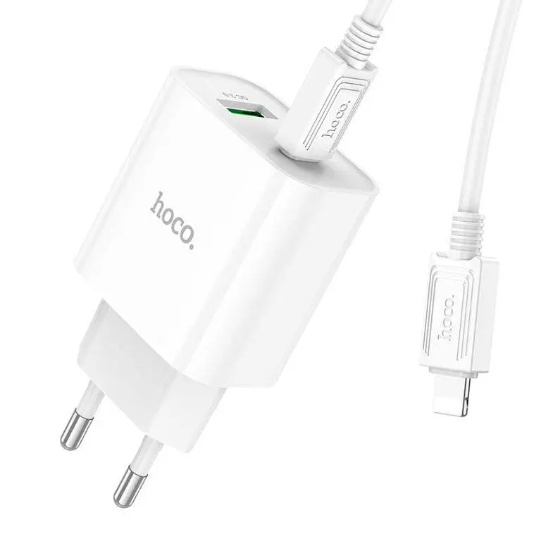 Мережевий зарядний пристрій з кабелем Hoco C80A Plus Rapido PD20W+QC3. 0 charger set(C to iP) білий - фото 3