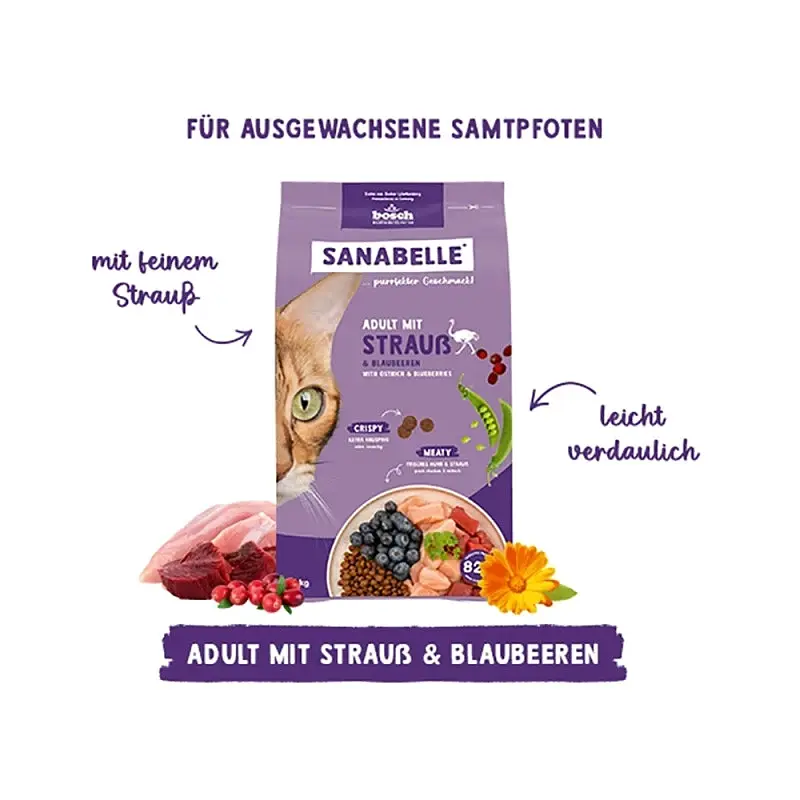 Сухий корм для котів Sanabelle Adult Ostrich страус із чорницями 2 кг 857002 - фото 2