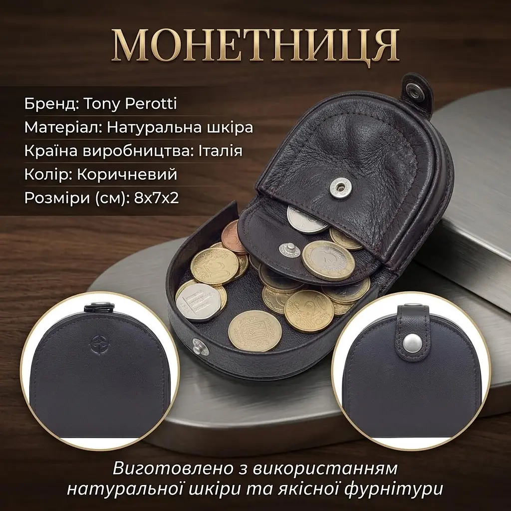 Жіноча монетниця Tony Perotti натуральна шкіра Cortina 5070 moro (90182) темно-коричнева - фото 3