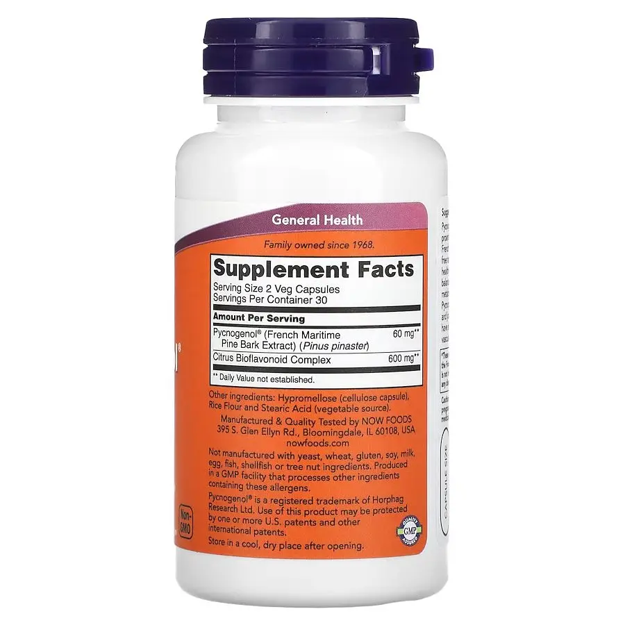 Натуральна добавка Now Pycnogenol 30 mg 60 вегакапсул - фото 2