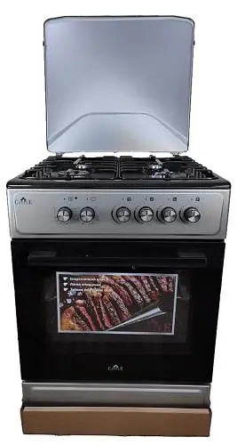 Плита комбінована Castle CPG-60B, Black/Grey, поворотні перемикачі, 4 газові конфорки, автопідпал інтегрований, решітка металева емальована, електрична духовка з подвійним склом, конвекція, підсвітка, два тени, металева кришка, 60x60x86.5см - фото 3