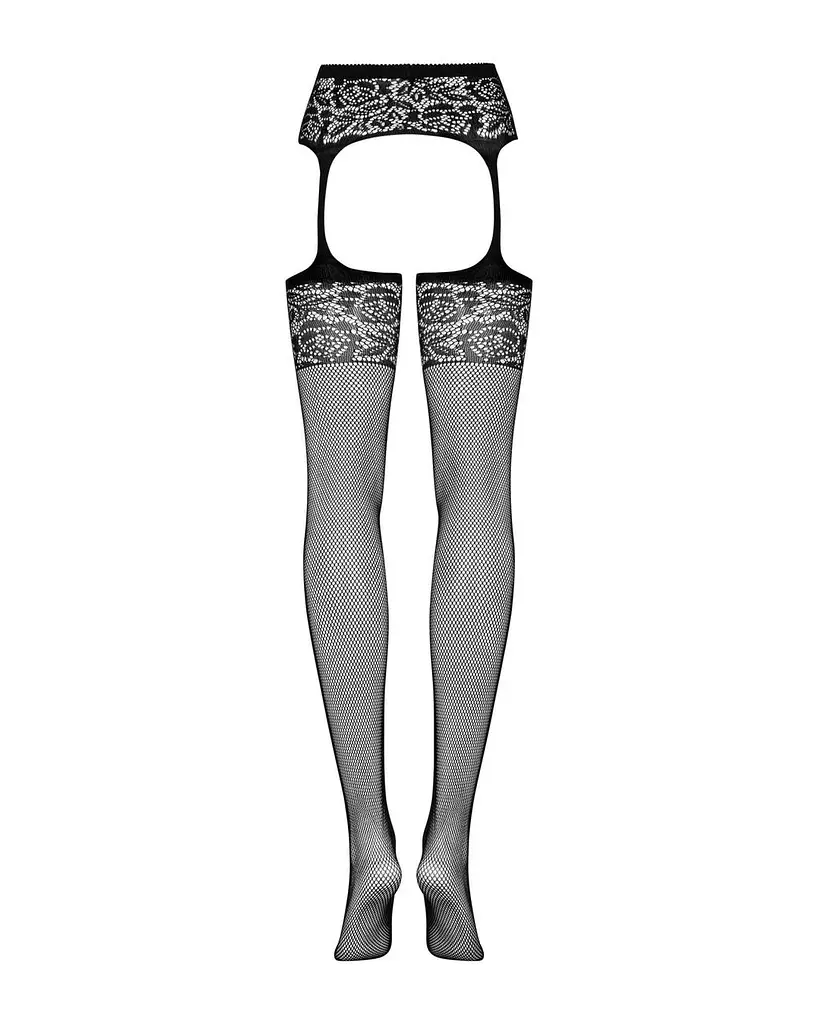 Сетчатые чулки-стокинги с имитацией гартеров Obsessive Garter stockings S500 черные с доступ S/M/L - фото 5