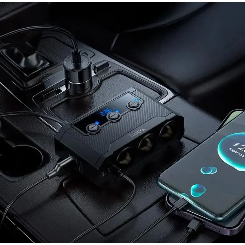 Автомобильный USB-адаптер Hoco Anshun Z64 для зарядки гаджетов Черный - фото 3