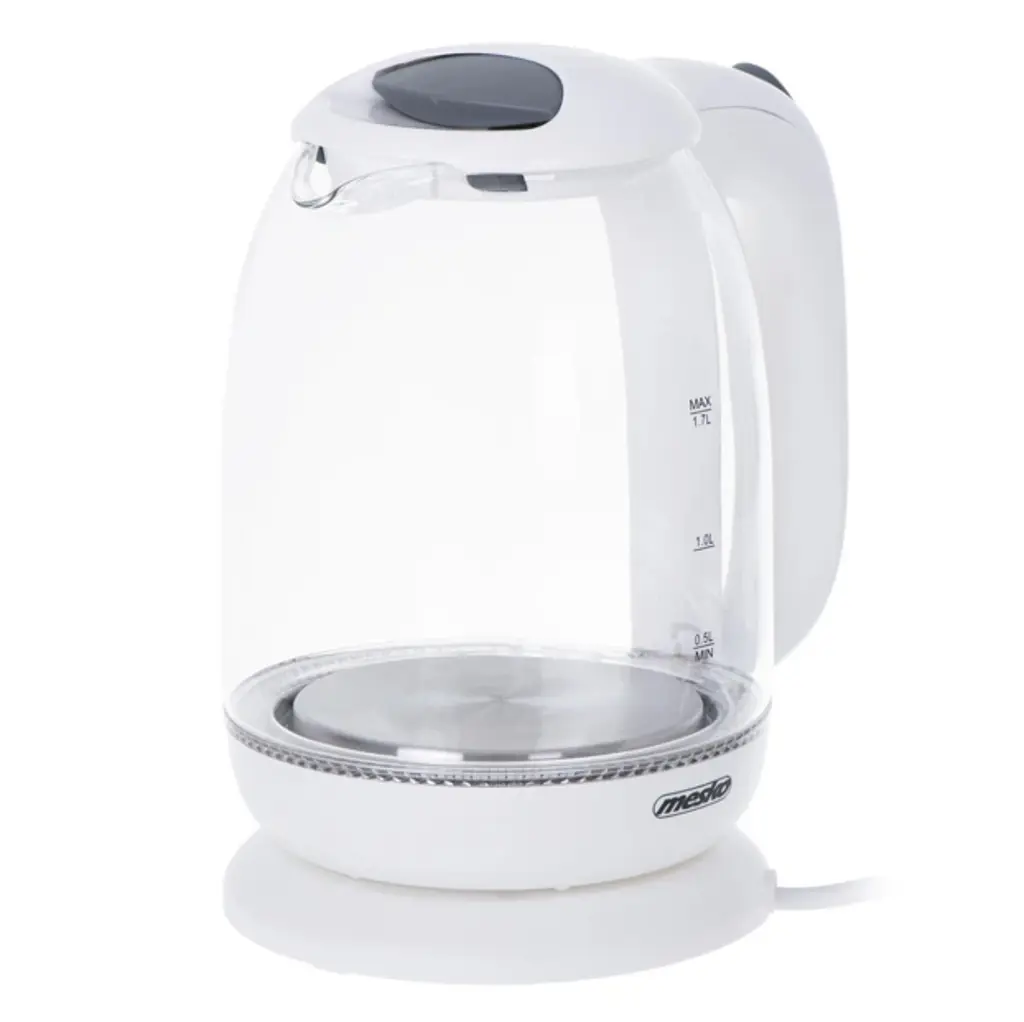 Скляний електрочайник Mesko MS 1302 White, 1,7 л, 2200 Вт, з LED-підсвіткою, прихований нагрівальний елемент, білий - фото 3