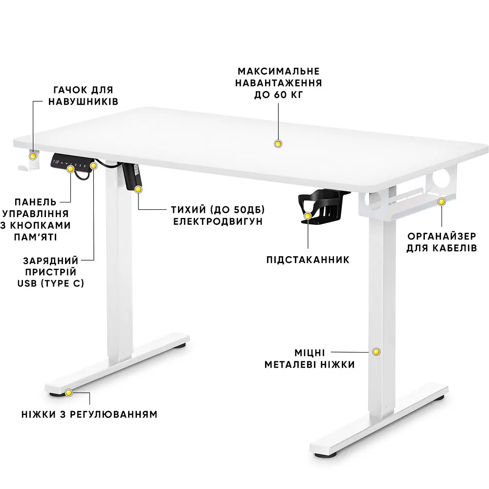 Стіл Mealux PowerDesk Lite White з електрорегулюванням висоти (арт. EVO-201 Lite W/W) - фото 2