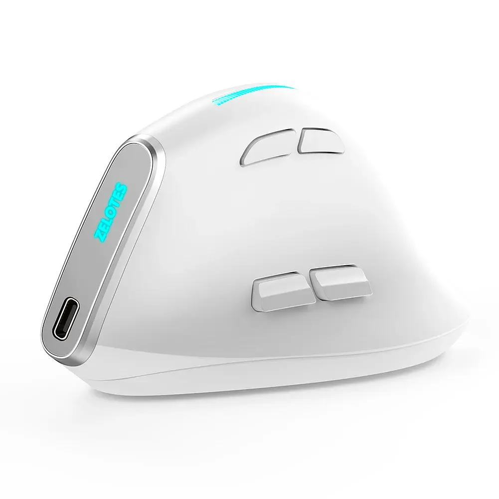 Вертикальна миша бездротова Zelotes F-36 з акумулятором та RGB підсвічуванням 2,4G+Bluetooth White - фото 2
