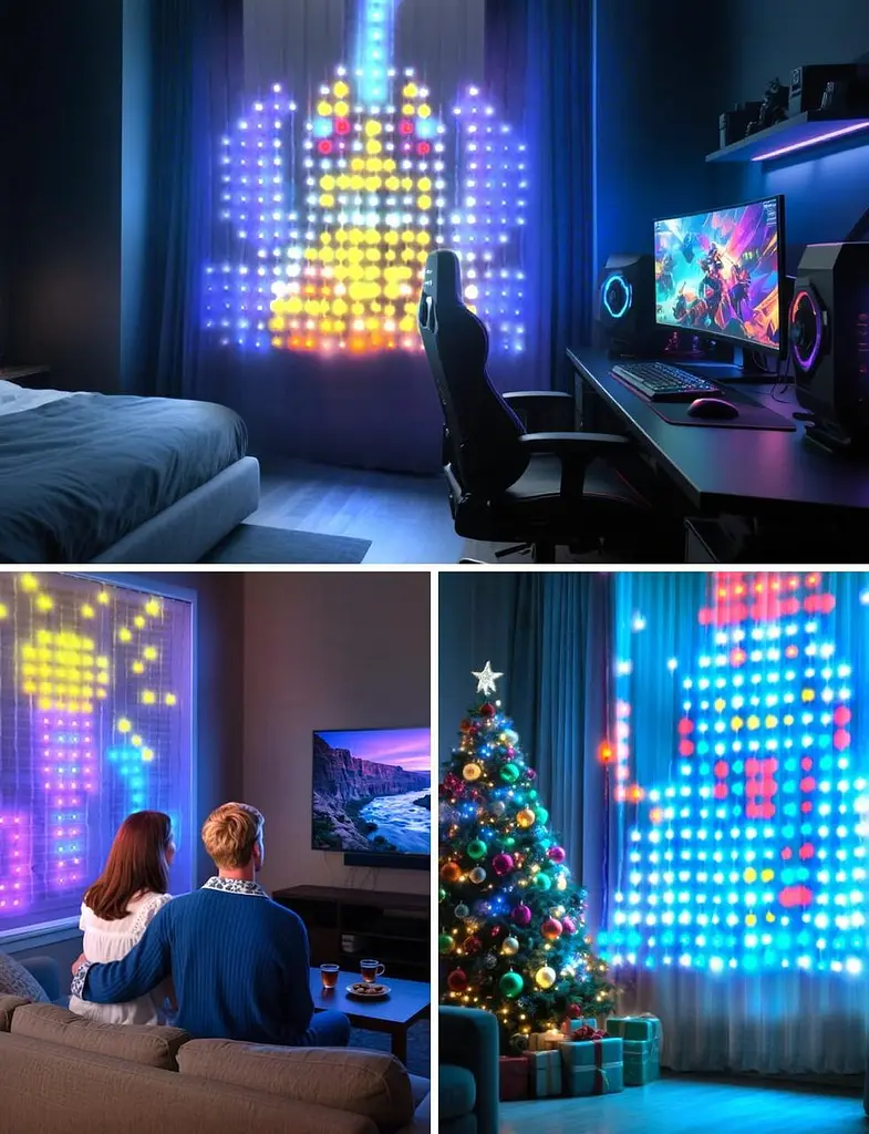 Гірлянда Smart-штора SFK-07 святкова LED-гірлянда для дому ∙ Світлодіодна штора з додатком SFK-07 20 ниток по 20 LED - фото 3