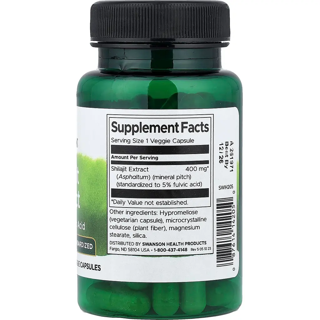 Екстракт шиладжиту Swanson Shilajit Extract Standardized 400 мг 60 веганських капсул - фото 2