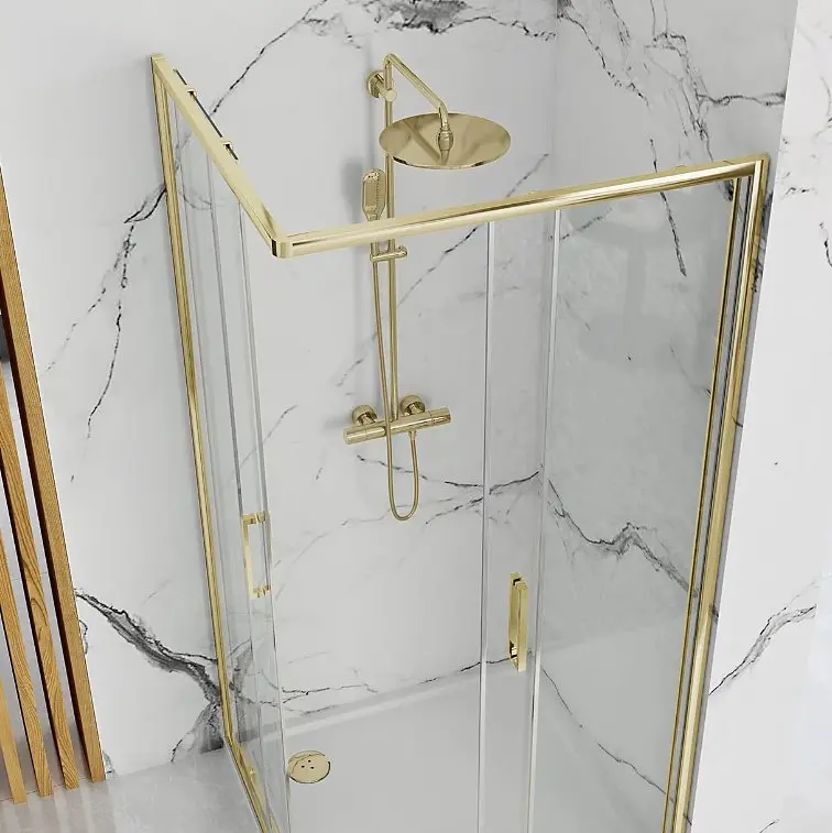 Душова кабіна Rea Punto 90x90 gold розсувна REA-K6440, Золотий, Універсальна, прозорий, золотий - фото 3
