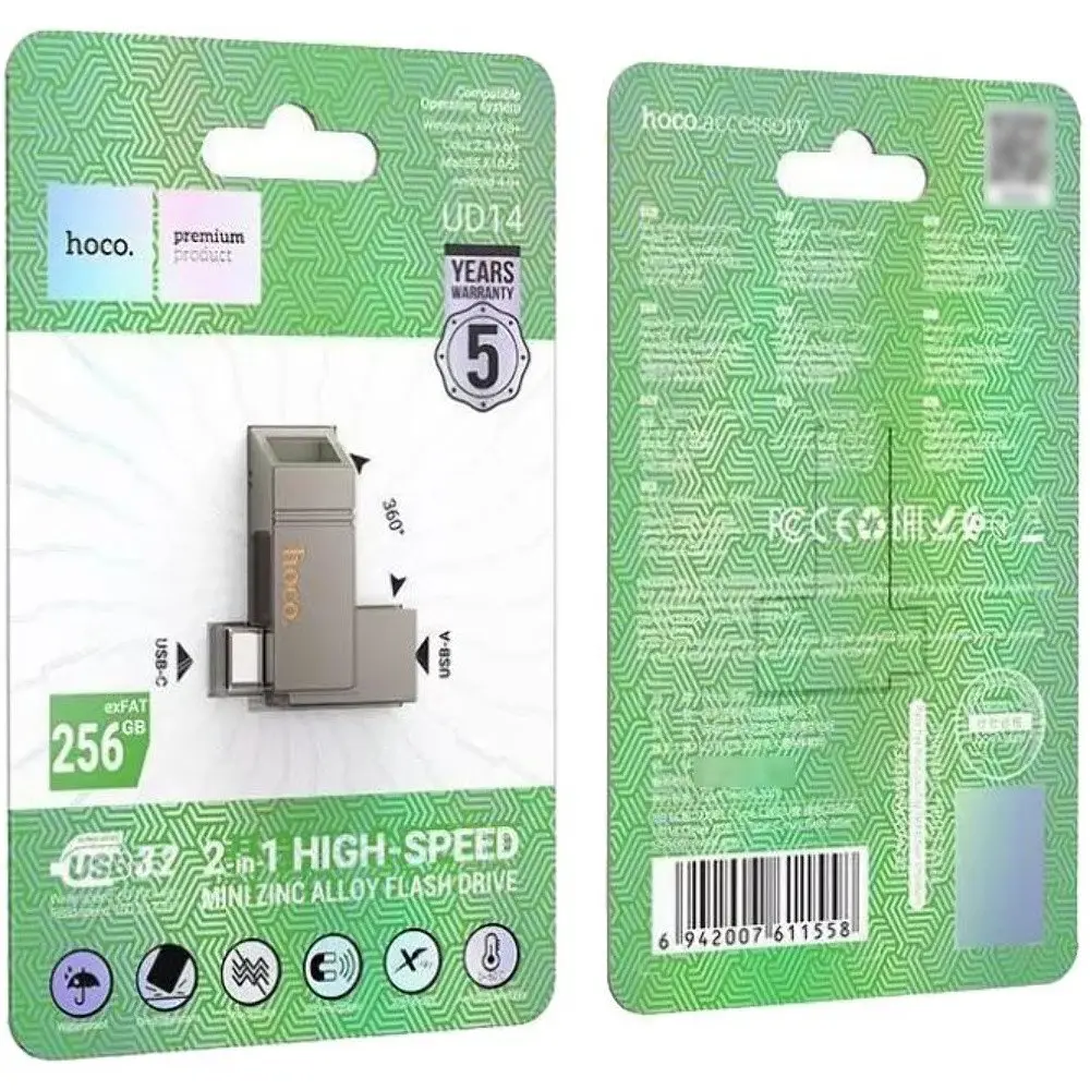 USB флеш накопичувач Hoco UD14 256GB 2 в 1 USB 3.2/ Type-C металевий сірий - фото 4