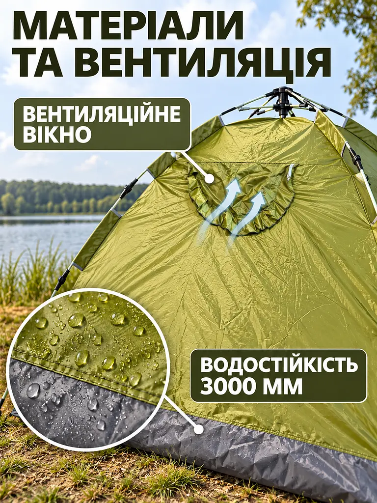 Палатка-трансформер туристическая самораскладная 220x250x150 см, хаки (1945578108) - фото 7