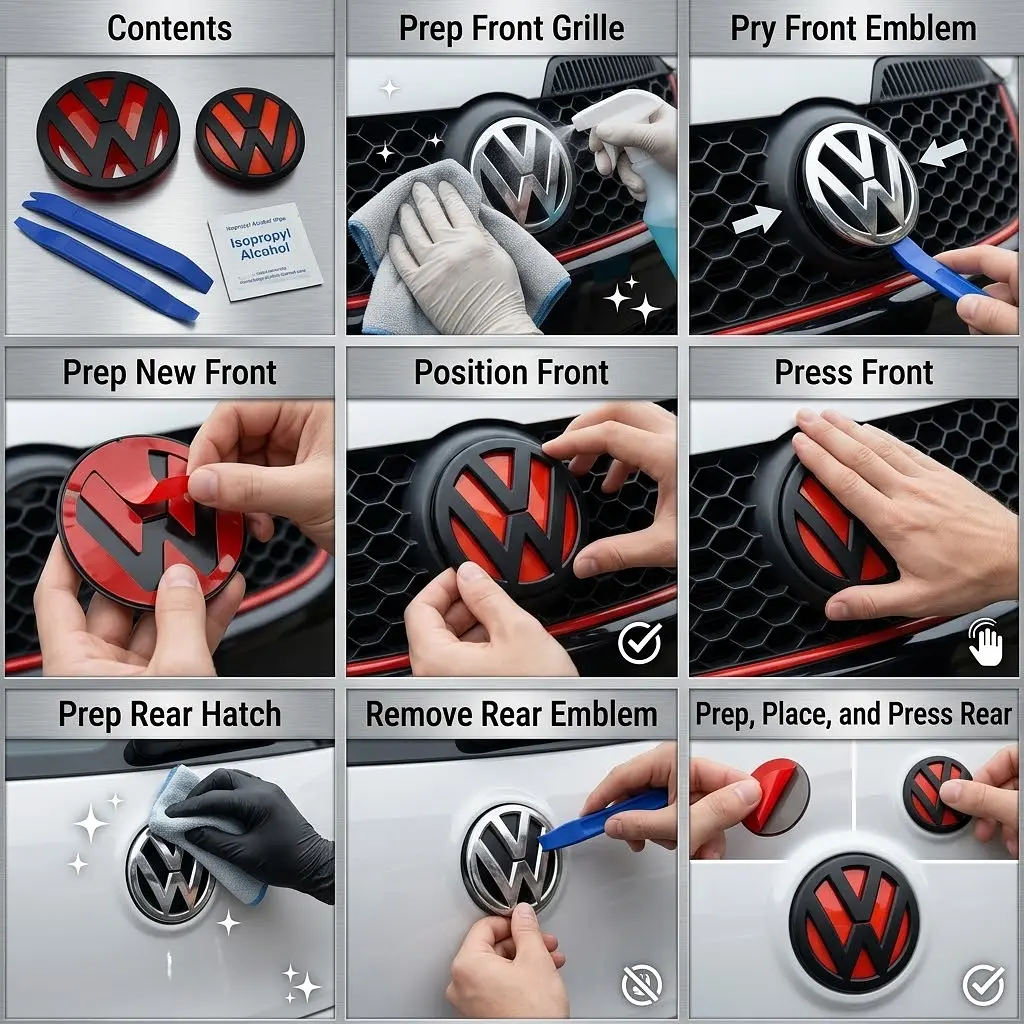 Передня задня емблема Volkswagen Golf V (MK5) Ø125 мм Ø110 мм чорна матова Червоний фон пластик - фото 2