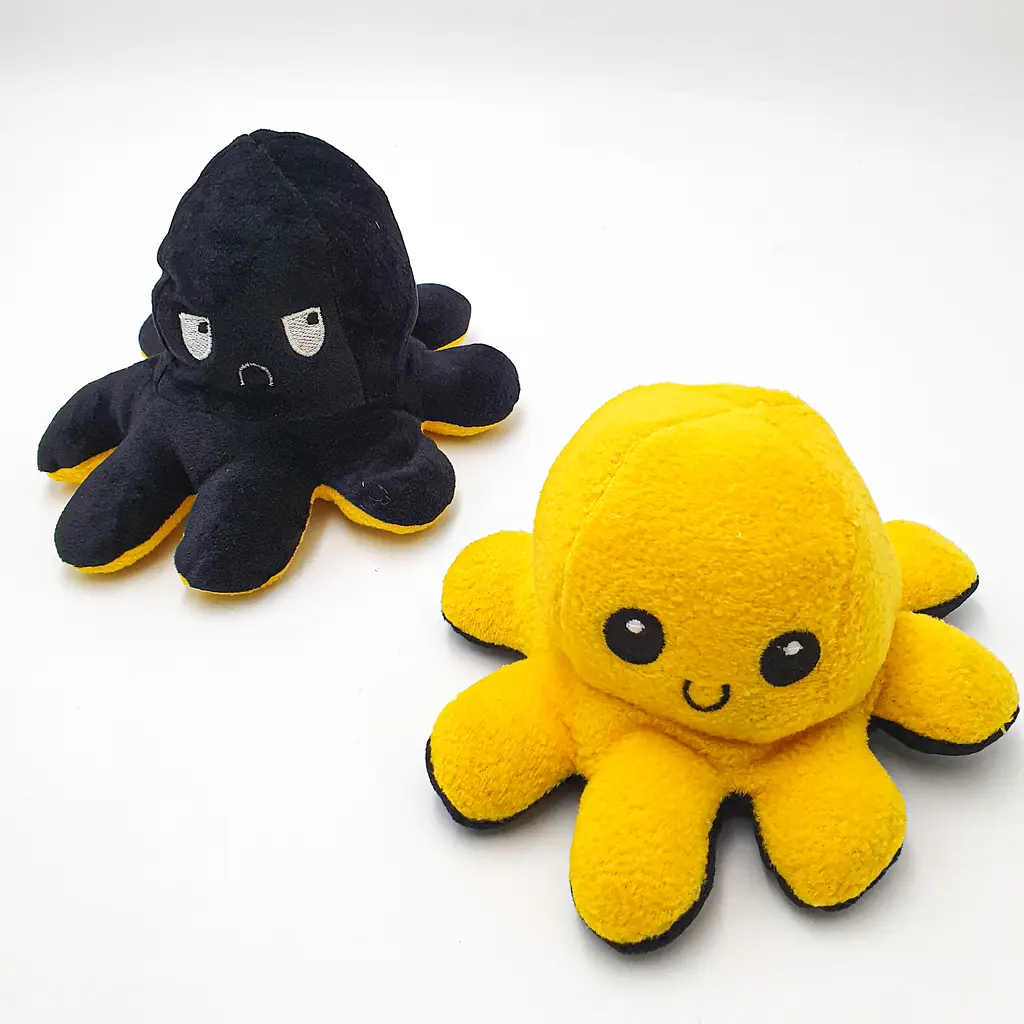 М'яка іграшка Восьминіг перевертень двосторонній веселий сумний Mood Octopus 20 см UKC чорно/жовтий - фото 2