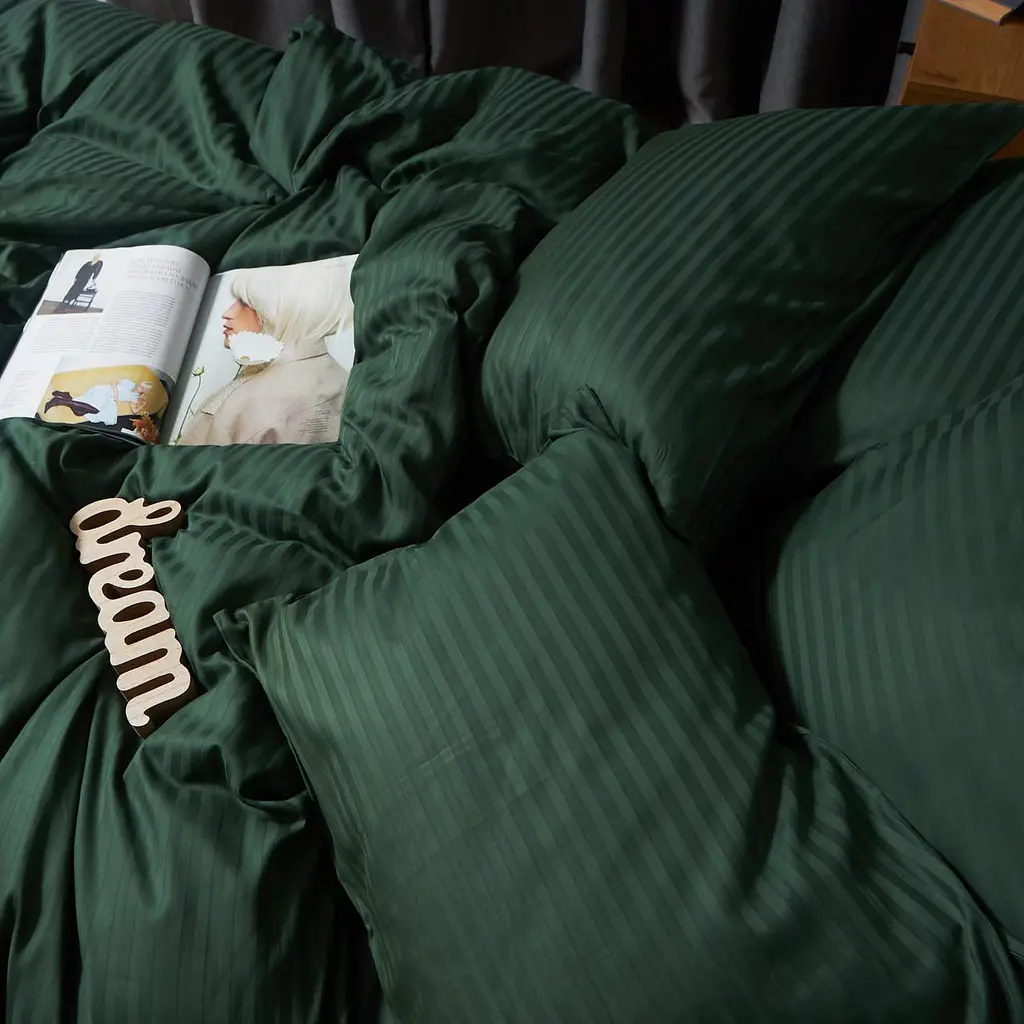 Комплект постільної білизни Moon&Star Satin Stripe Mystic Green Полуторний Євро 160х220 наволочки 2х40х60 - фото 5