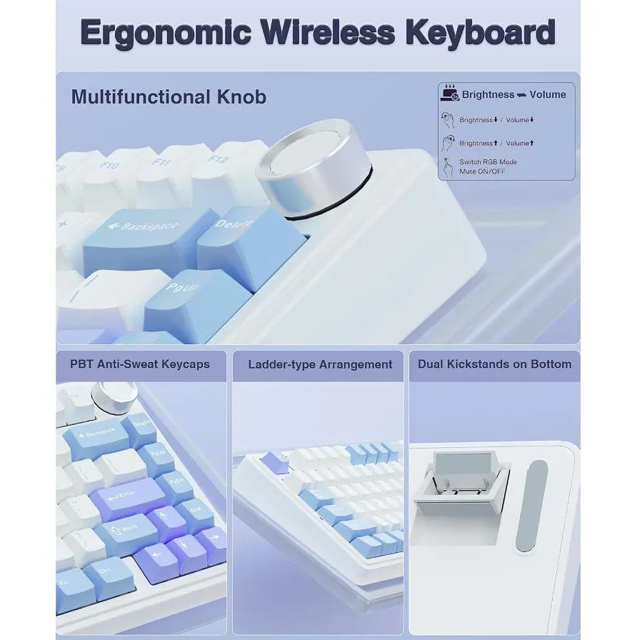 Клавіатура ігрова механічна Aula Mechanical F75 Wireless Purple-White ENG/UKR Gasket Reaper switch - фото 10