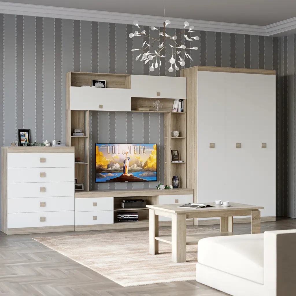 Стінка модульна у вітальню Еверест Соната комплект 28 Дуб Сонома/Білий (DTM-2516) - фото 2