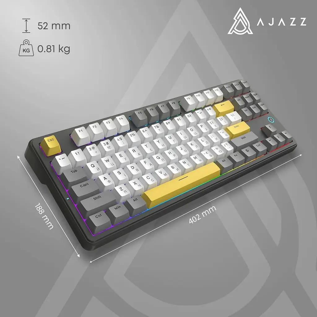 Клавиатура Ajazz AK870 V2 Flying Fish switches Black Gray Yellow (AK870-V2-FF-BGY) - фото 14