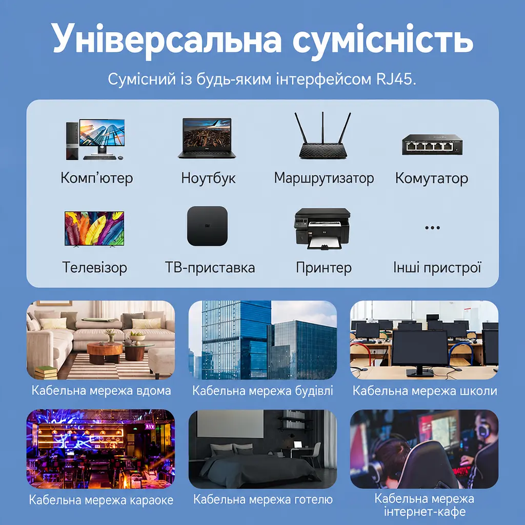 Мережевий патч-корд Ethernet Vention 3 м LAN-кабель Cat.6 UTP 1000 Мбіт/с смуга пропускання 250 МГц RJ45 з кутовим штекером із виходом кабелю вниз на одному кінці та прямим на іншому для прокладання кабелю біля стіни чорний (IBWBI) - фото 13