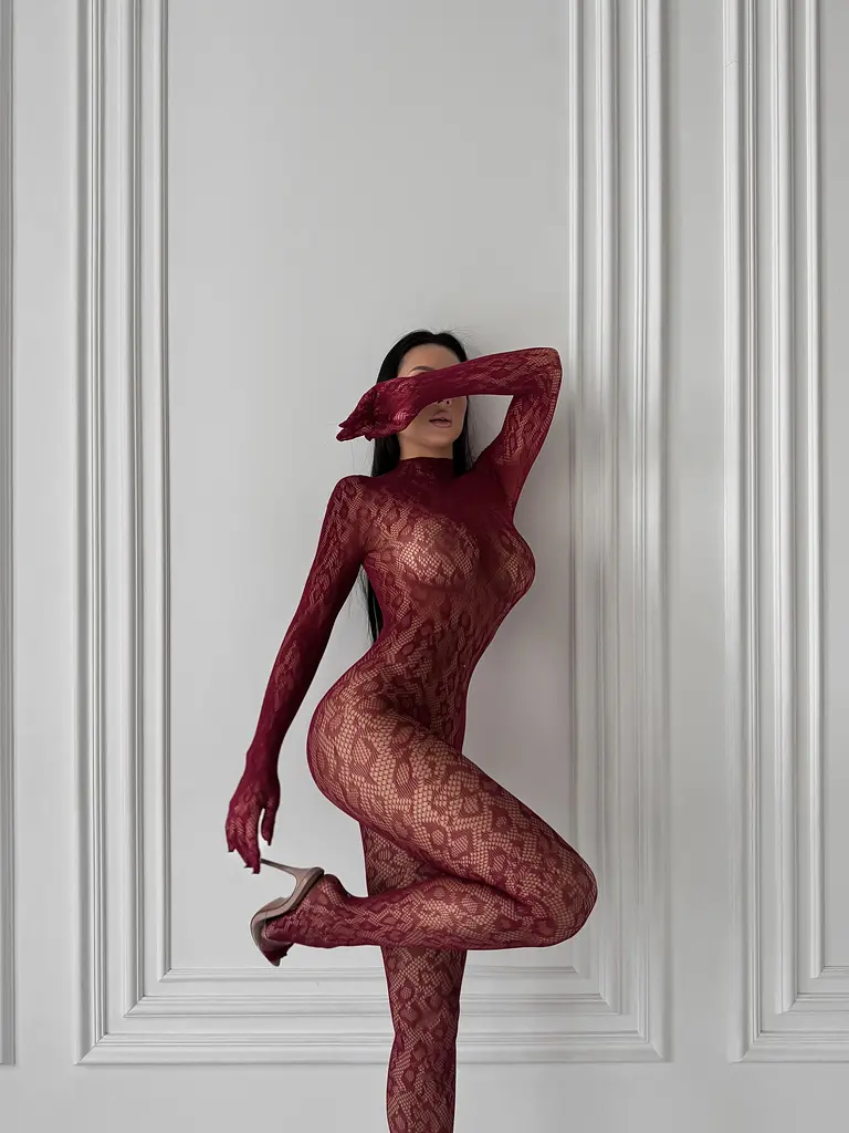 Бодістокінг жіночий закритий у леопардовий принт бордовий S/M/L - фото 10
