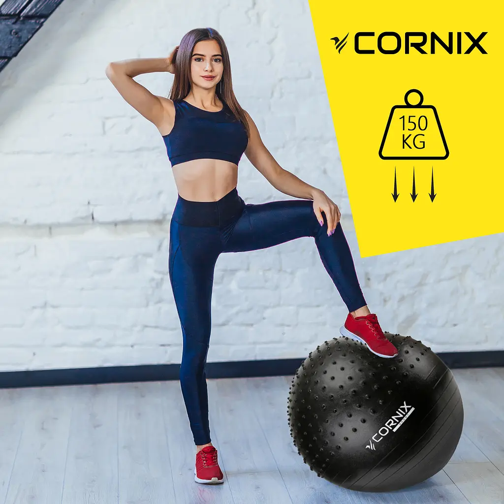 М'яч для фітнесу (фітбол) Cornix 65 см напівмасажний Anti-Burst Black XR-0474 - фото 4