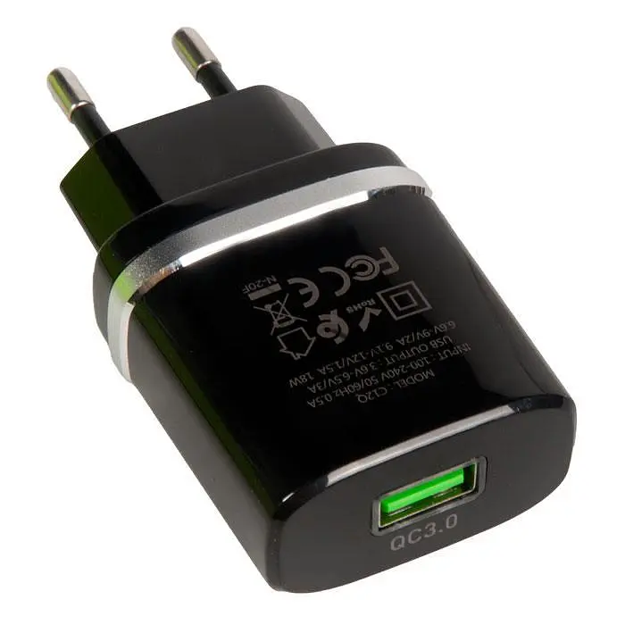 Блок питания быстрой зарядки сетевой адаптер Hoco C12Q 18 W 1 USB-A AFC FCP черный - фото 3