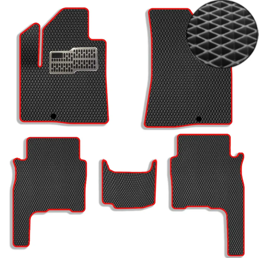 Килимки у салон EVA для Hyundai Santa Fe 2006-2010 (Доресталінг) з підп'ятником Чорно-Червоний кант 5 шт