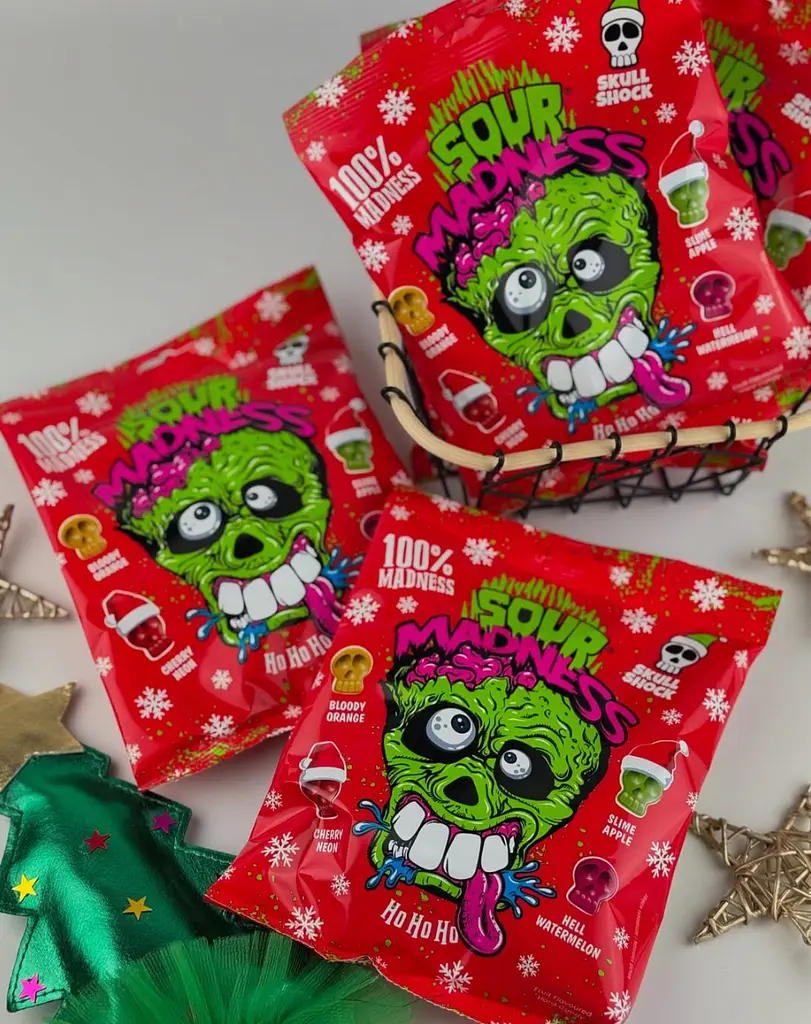 Новорічні кислі льодяники Sour Madness Winter Edition у вигляді черепа 150г - фото 5