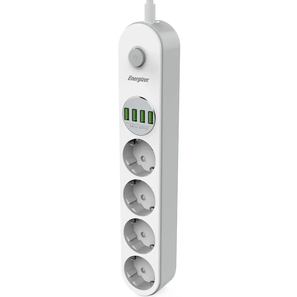 Power filtr 2.0м Energizer 4 розетки, 4xUSB 3.4A, з заземленням білий - фото 2