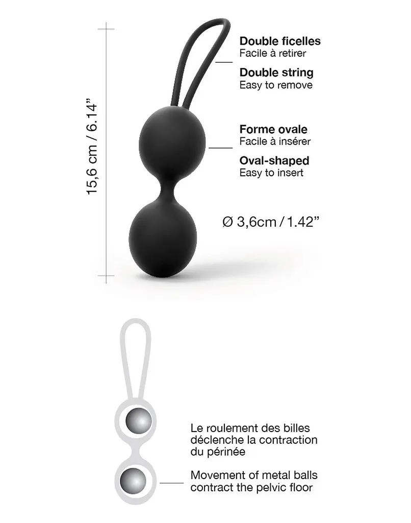 Вагінальні кульки Dorcel Dual Balls, 15.6 см, чорний - фото 3