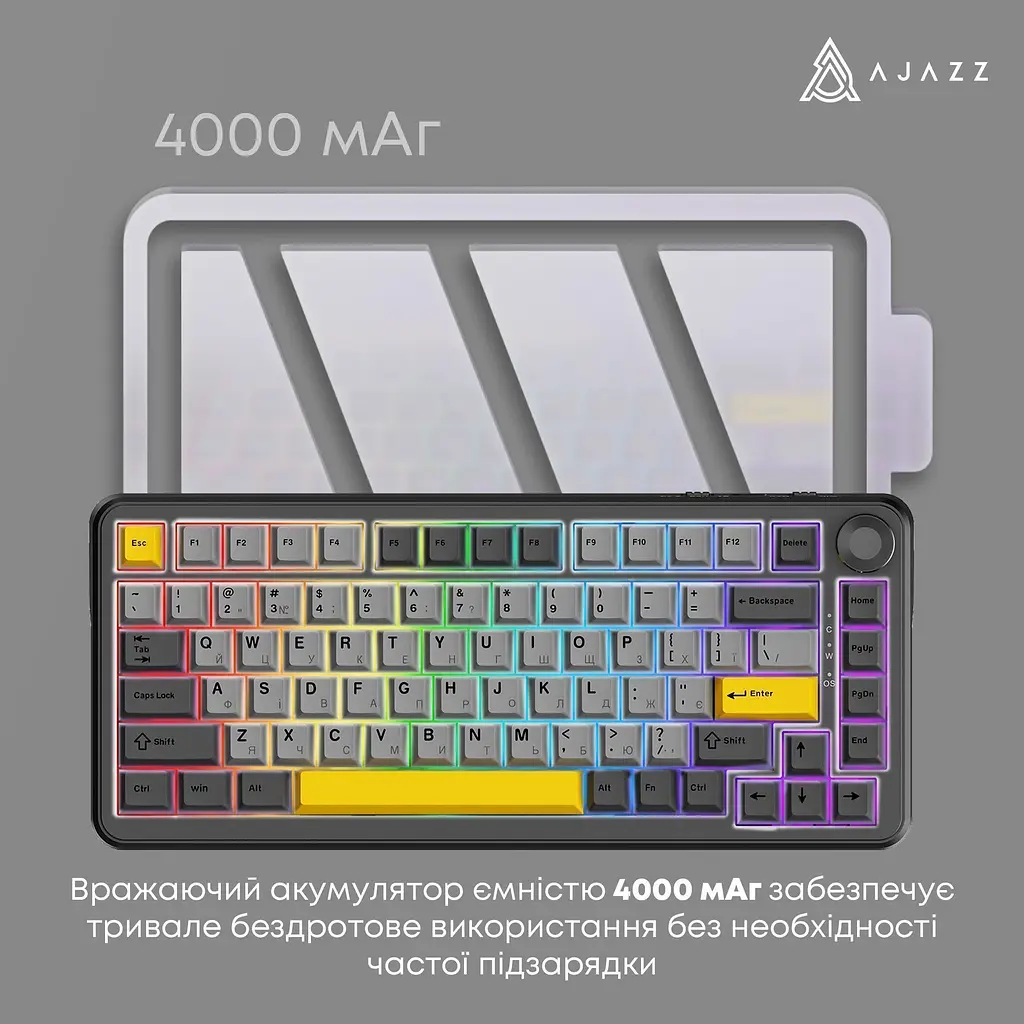 Клавіатура Ajazz AK820 MAX Plus Daydream Switch Black/Gray/Yellow (AK820MAX-DD-BGY) [142205] - фото 4