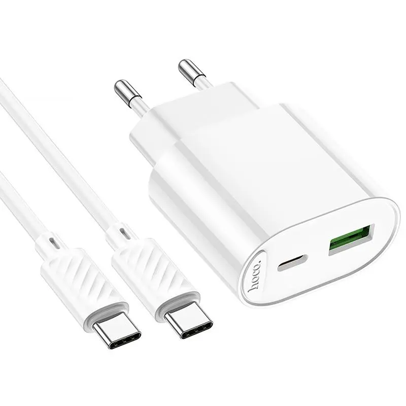 МЗП Hoco C109A Fighter PD20W+QC3.0 (1USB-A/1C) + кабель Type-C to Type-C White - фото 4